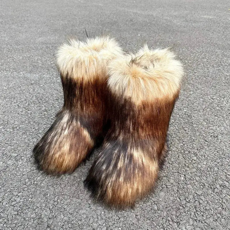 EverWarm Raccoon Fur Mid Calf Winter Snow Boots With Plush Insole And Short Plush Lining For All Day Warmth