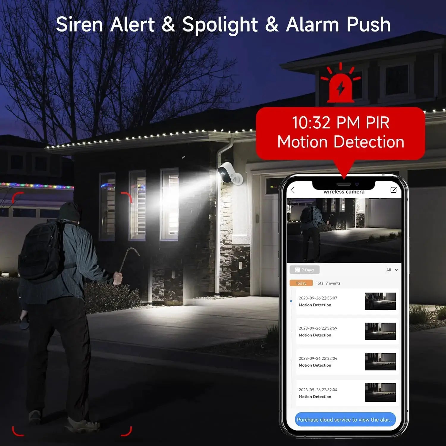 XVIM 1080P solar security camera, white wireless outdoor unit by Simples Market, with mobile app motion alerts.