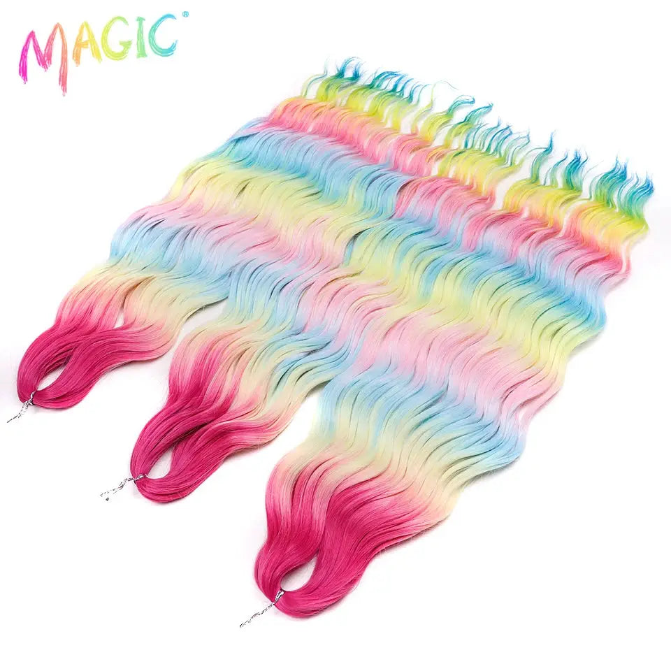 Anna Synthetic Hair Extensions, 24in water-wave rainbow ombre blonde, 4 bundles, MAGIC logo