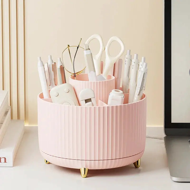 GlamBox 360 Rotating Makeup Desktop Storage Box Organizer Large Capacity Keeps Brushes Lipsticks Accessible