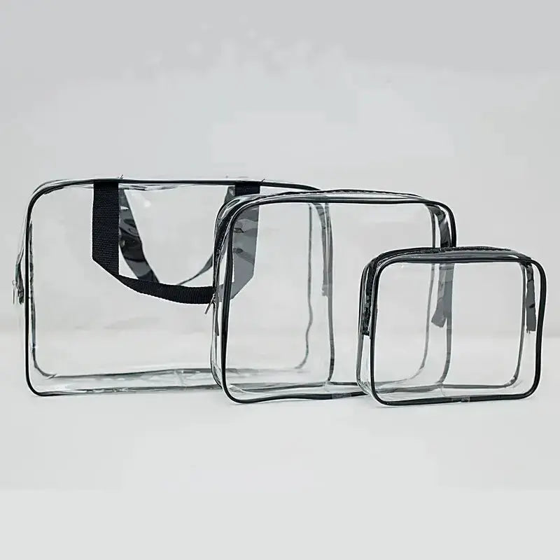 Three Size Transparent Toiletry Bags Set Clear Organizer Bags For Travel Stroller Bag And Makeup Pouch Large Capacity