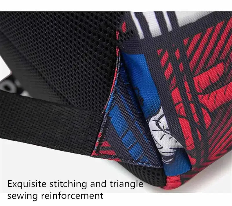 Cartoon shark print kids backpack with reinforced triangular stitching and breathable mesh back panel