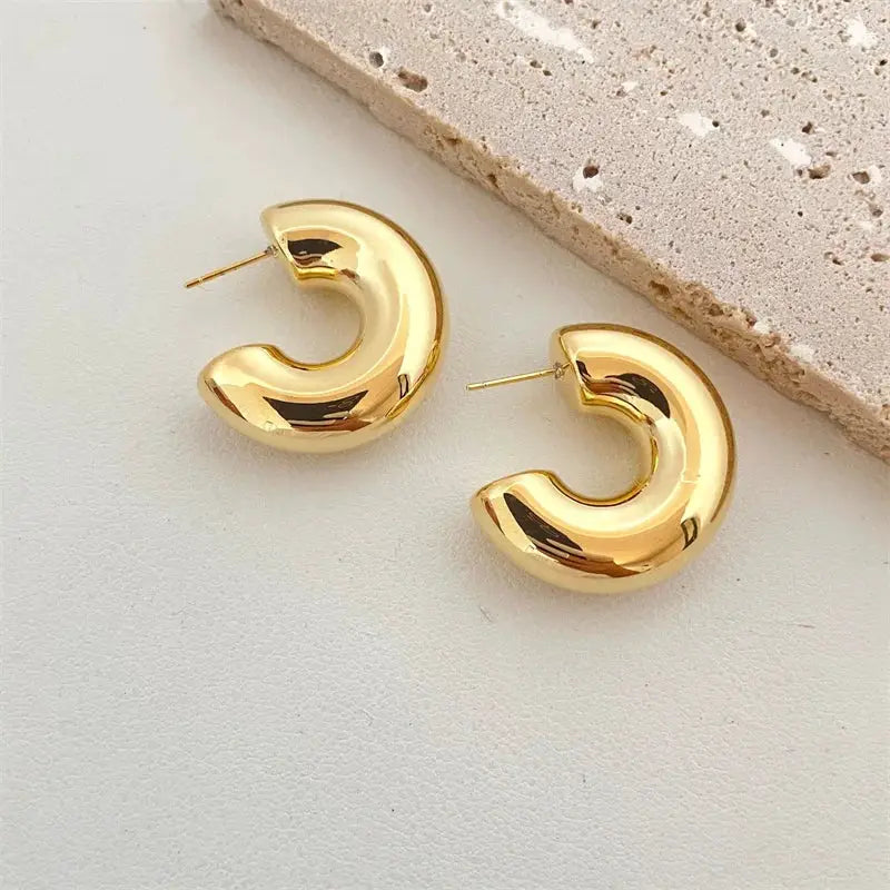 Vintage Chunky Dome Drop Earrings For Women Gold Plated Stainless Steel Teardrop Statement Wedding Jewelry Gifts
