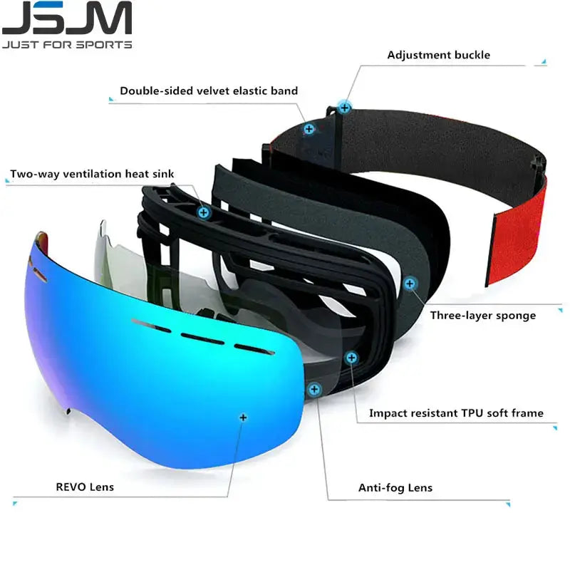JSJM Double Layer Ski Goggles Anti Fog UV400 Protection For Men And Women Winter Snowboarding Snow Ski Goggles
