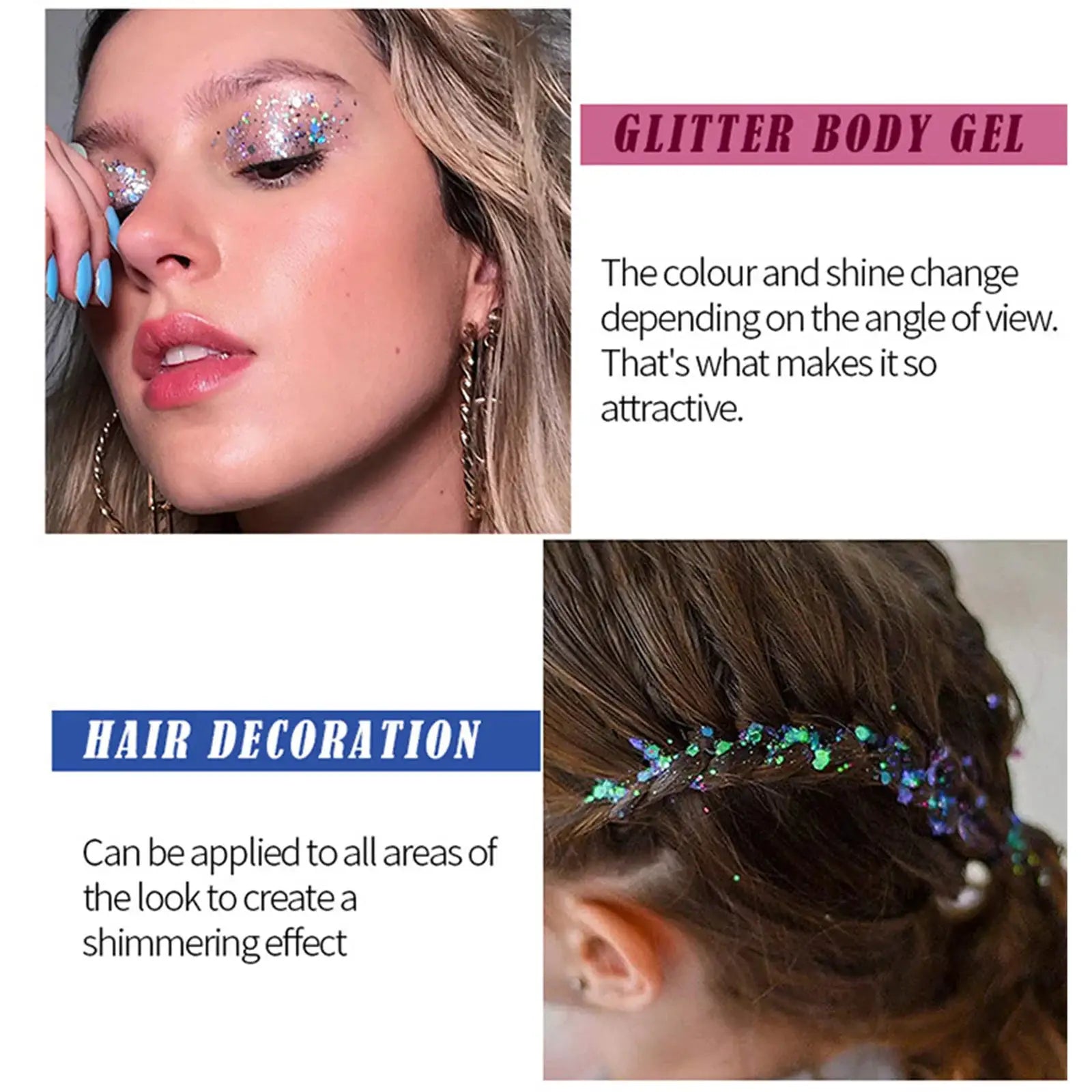 NovaGlow 12 Color Face and Body Glitter Gel with Holographic Sequins for Festivals Parties and Prom Night