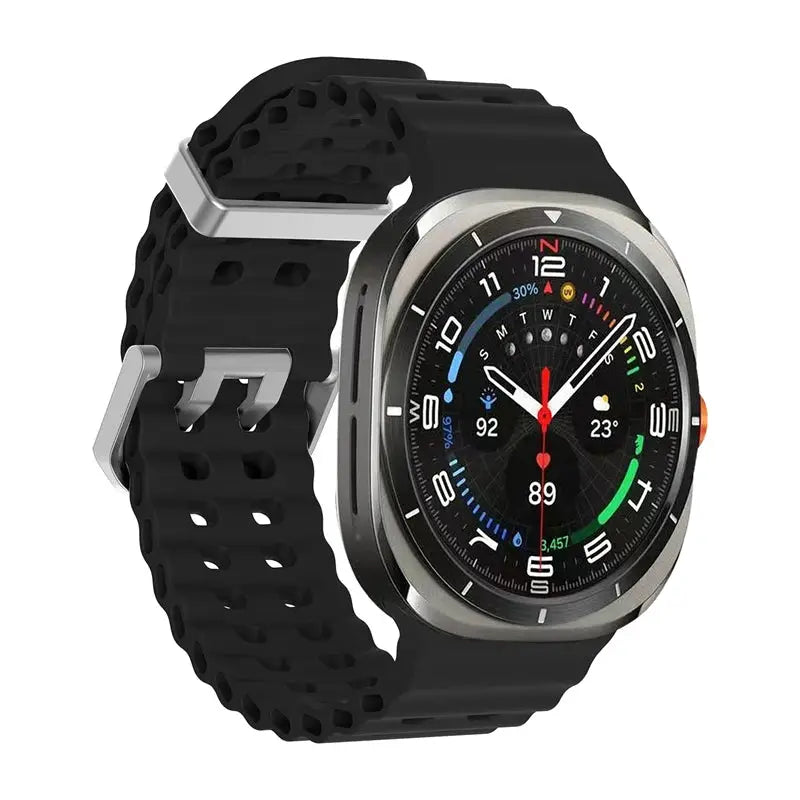 Marine Band silicone strap for Samsung Galaxy Watch Ultra2 47mm, black perforated sport band by Simples Market