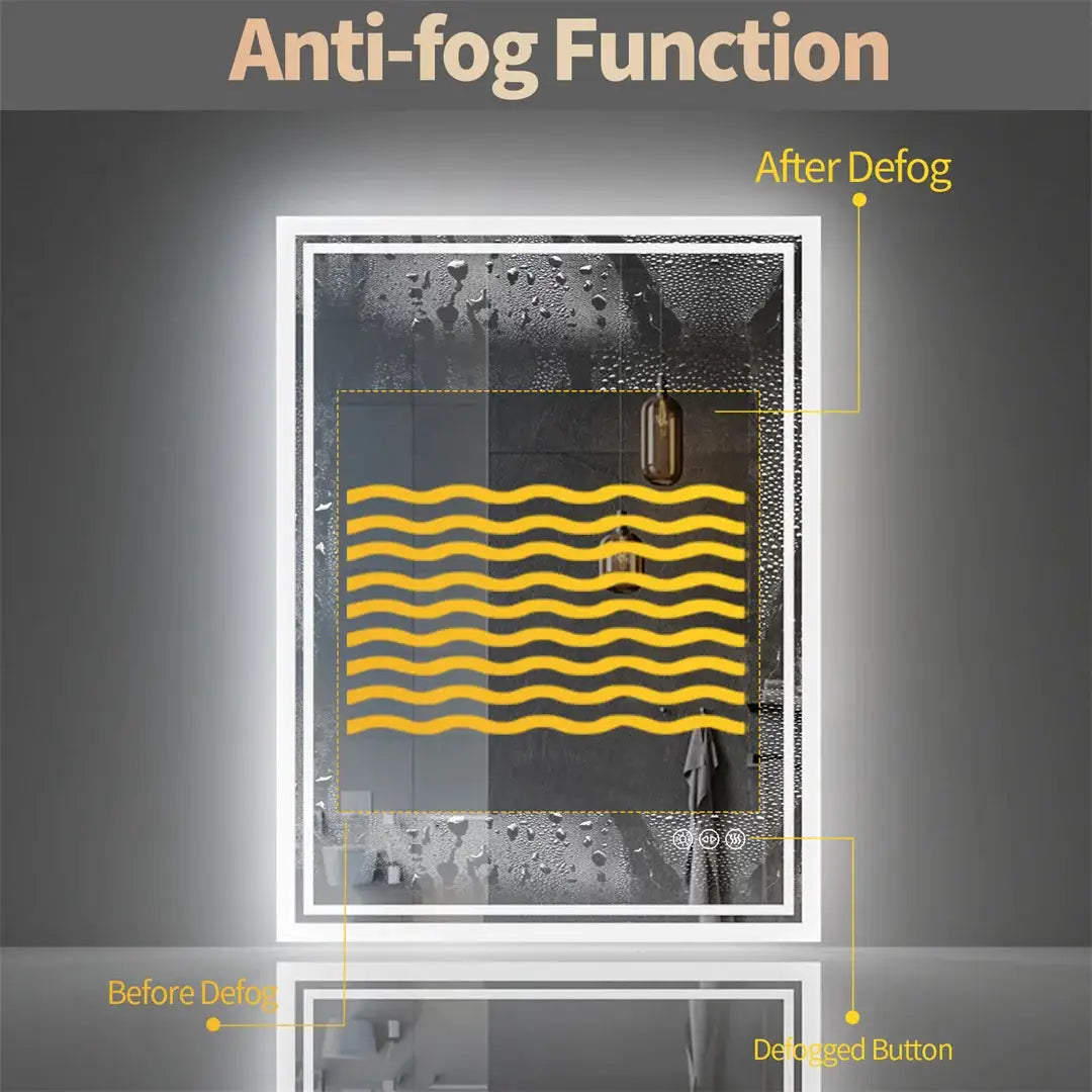 LUVODI Illuminate LED backlit frameless bathroom mirror by Simples Market with defog and dimmable lighting