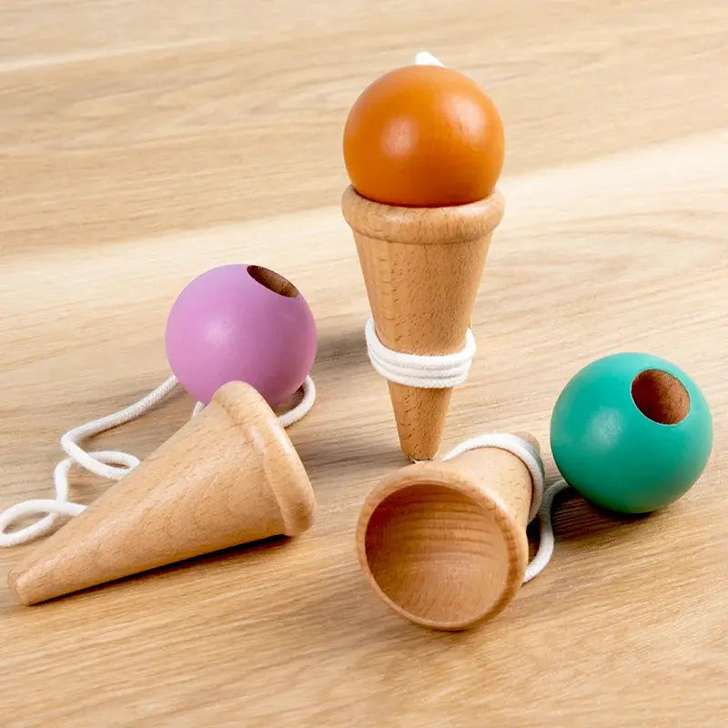 Montessori Wooden Skill Cup and Throw Ball Set Educational Toy for Motor Skills and Cognitive Development