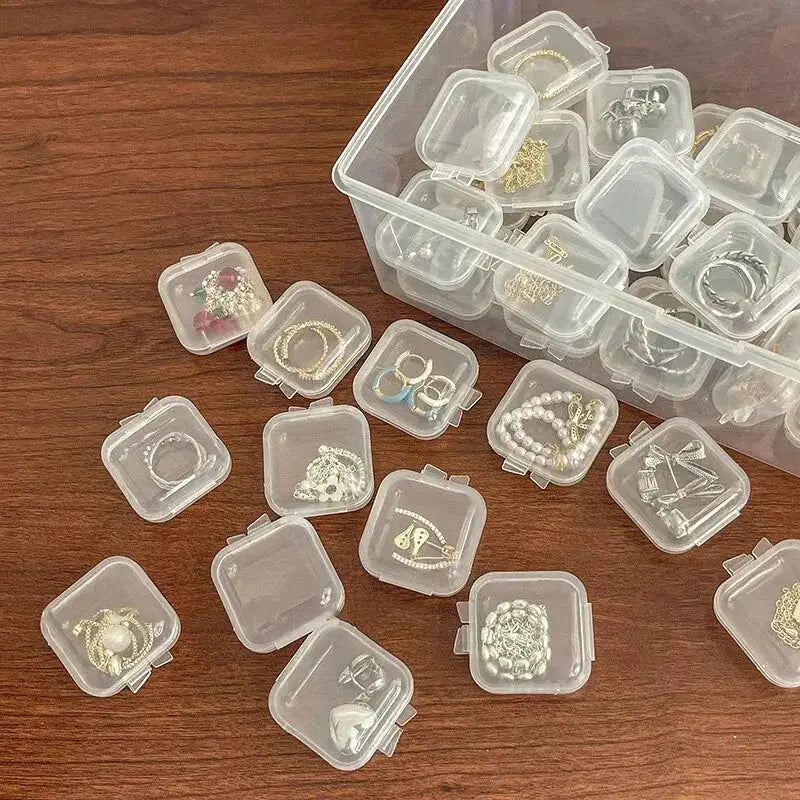 Mini Transparent Plastic Jewelry Storage Box With Flip Top Lid Square Portable Jewelry Organizer For Earrings Display