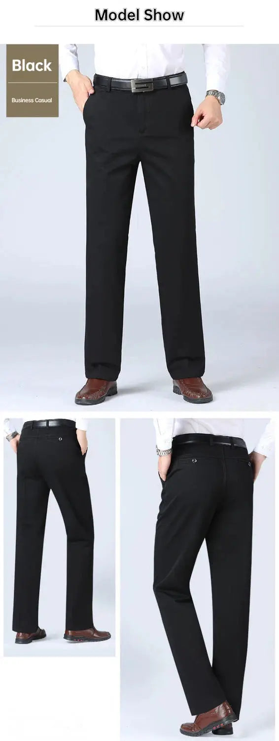 Men's black 100% cotton office pants with high waist and straight loose-fit by Simples Market