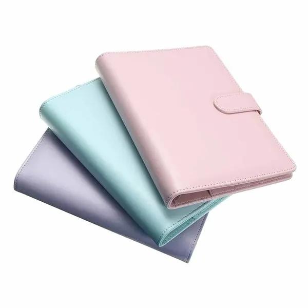 New vintage refillable notebook binder set of 3 - pastel pink, mint, lavender leather covers