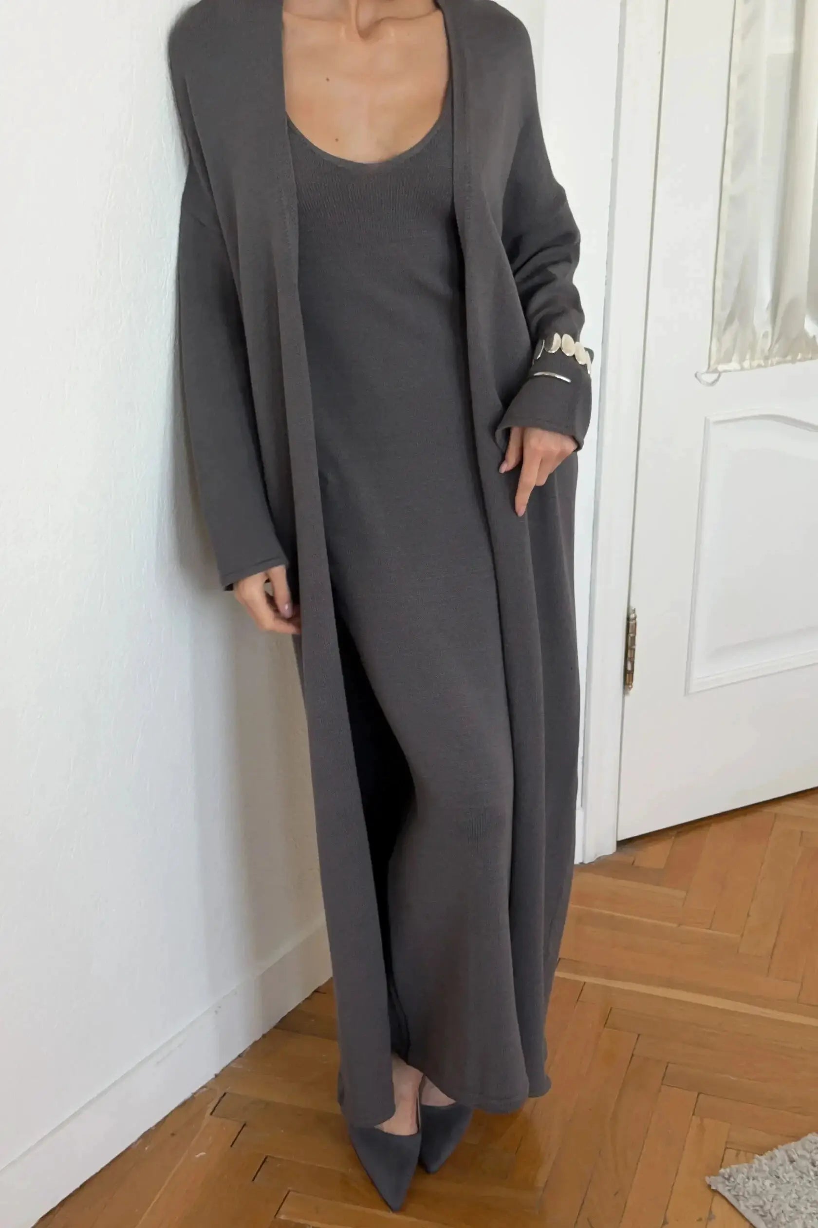 Hirsionsan Soft Loose Women Two Piece Knit Cardigan And Vest Set