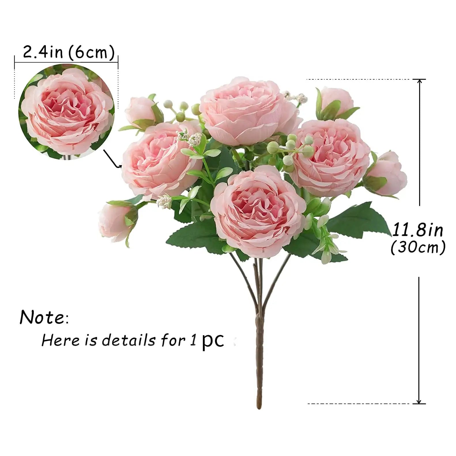 30cm Rose Pink Silk Peony Bouquet With Five Large Heads And Four Buds For Wedding And Home Decor Artificial Flower