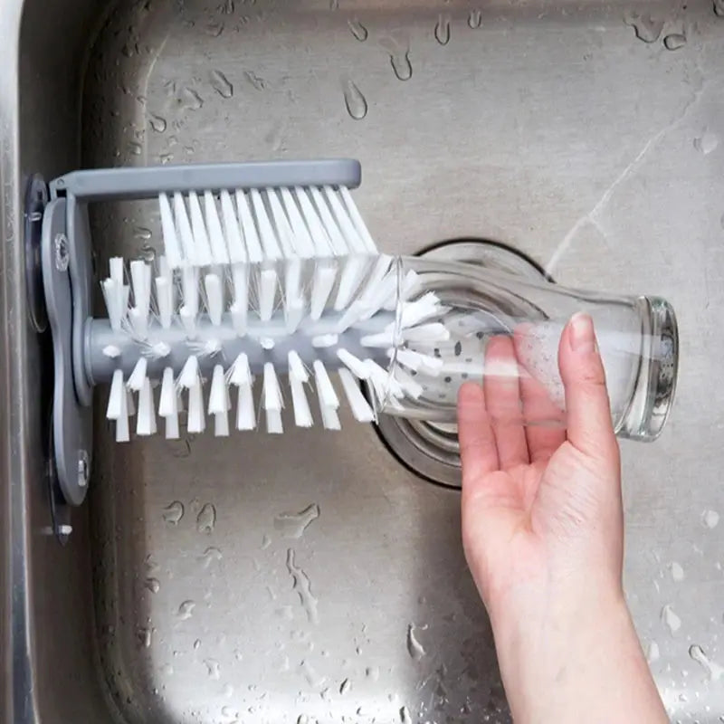 2 In 1 Cup Scrubber With Suction Cup Base For Hands Free Cleaning Of Glasses Mugs And Wine Bottles In Kitchen
