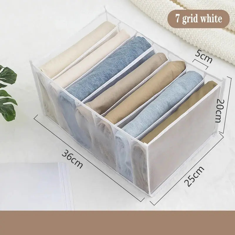 Simples Market 7-grid white transparent organizer box with fabric dividers for underwear, socks and clothes


