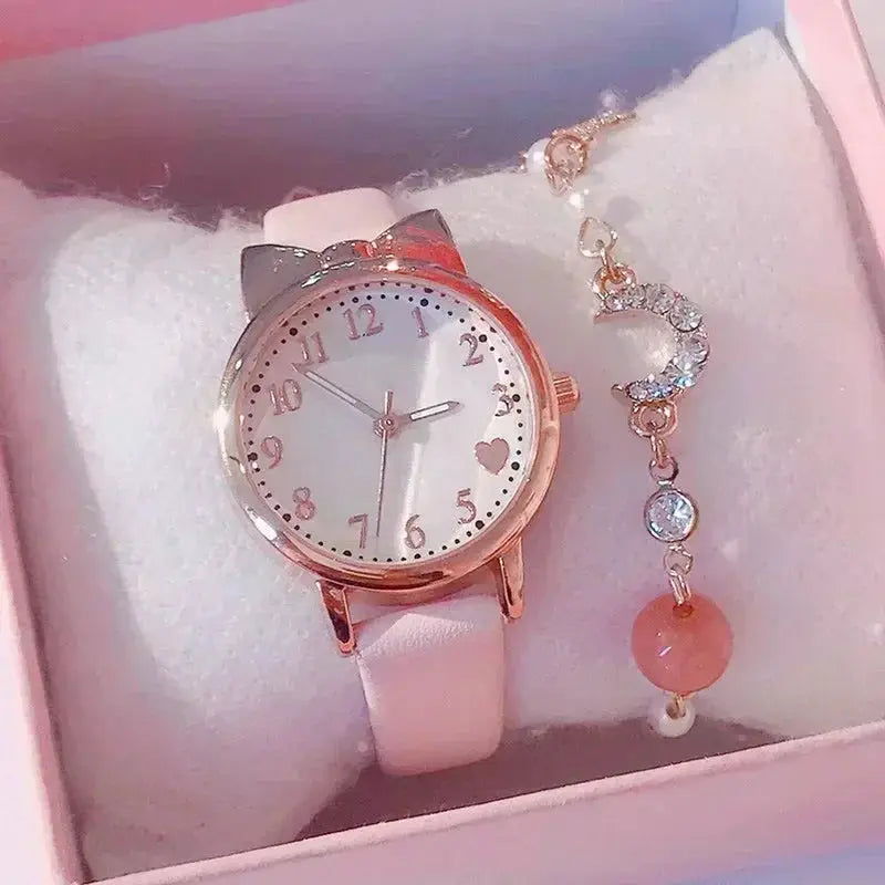 New Fashion Kids Digital Dial Girls Watch Leather Strap Quartz Movement Durable Timepiece Gift