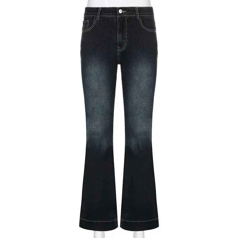 Kalevest Y2K High Street Low Rise Bootcut Jeans For Women In Blue