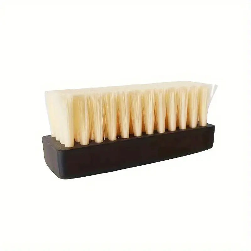 2-piece plastic shoe brush set with dual-strength bristles, soft white and firm black for home use