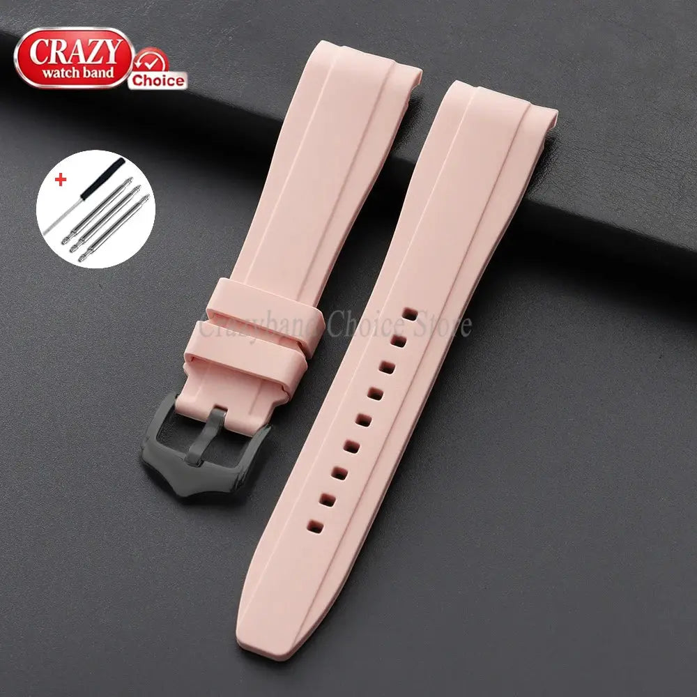 Pink silicone watch straps set (2) 20/22mm, universal curved-end