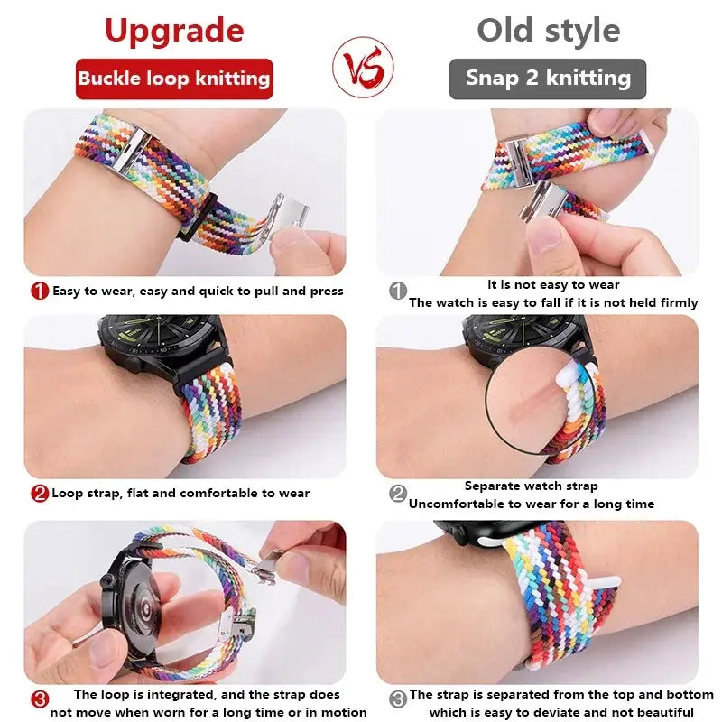 20mm 22mm Nylon Band for Samsung Galaxy Watch 6 5 4 40/44mm 5Pro Active 2 Gear S3 Braided Elastic Bracelet for Huawei GT2/3 4Pro