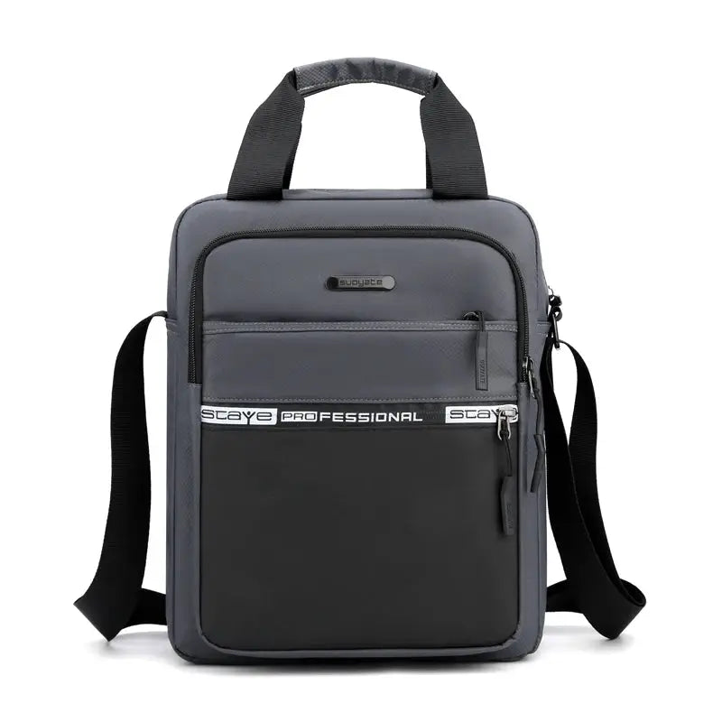 Simples Market men's crossbody bag, gray with black front pocket and adjustable shoulder strap