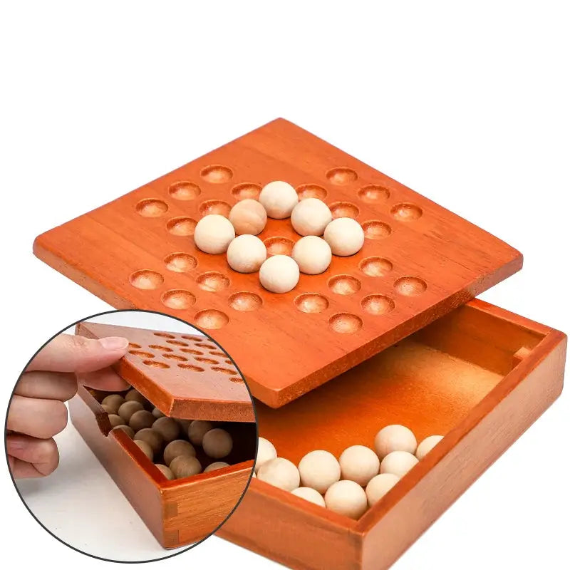 Wooden Peg Solitaire Board Game European Style Solo Puzzle Educational Toy for Cognitive Skill Development