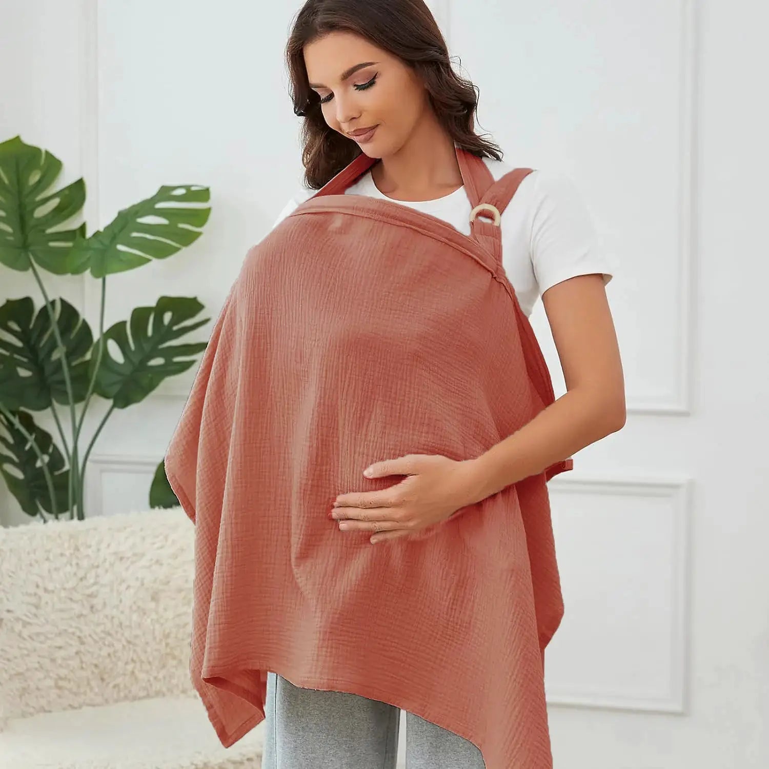 Muslin Nursing Cover For Breastfeeding Women Breathable Arch Neckline Nursing Apron For Public Feeding And Privacy
