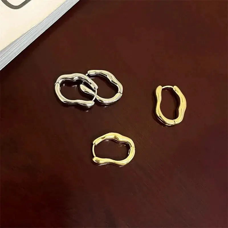 2Pcs Zinc Alloy Smooth Hoop Earrings For Women And Girls Elegant Luxury Jewelry Daily Wear