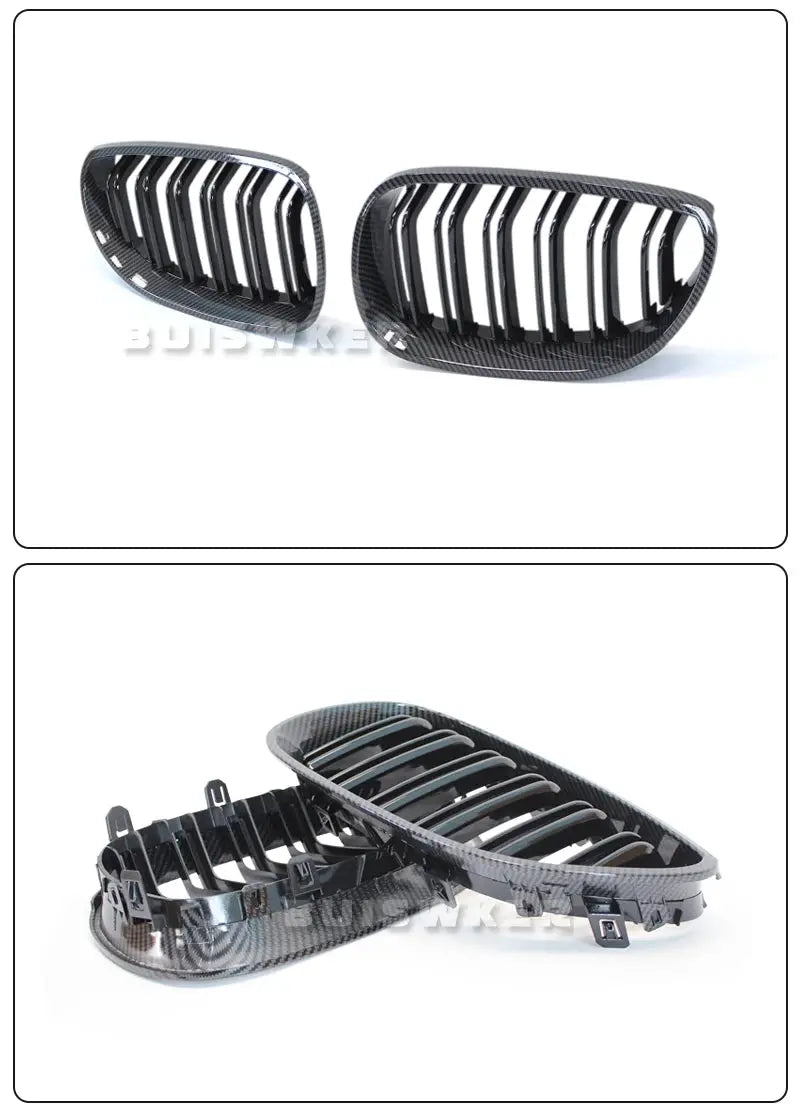 Simples Market BMW E60/E61 kidney grille set, gloss black with carbon-fiber look, pair