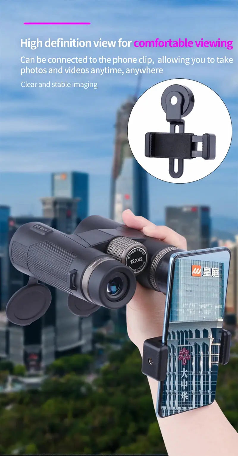12x42 HD binoculars with ED lens and waterproof metal body for outdoor viewing
