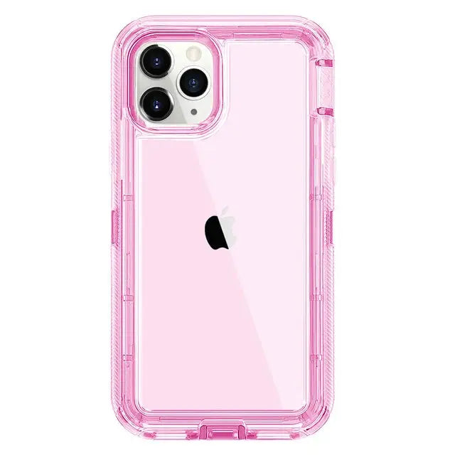 Simples Market heavy-duty 3-in-1 pink transparent iPhone case for multiple models (14–16, Mini, XR/XSMAX, SE, 6–8 Plus)