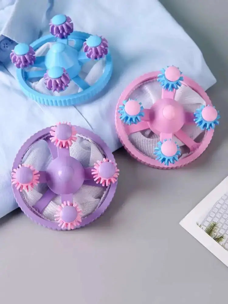 Washing machine lint catcher balls, 3-pack in blue, pink and purple with mesh covers