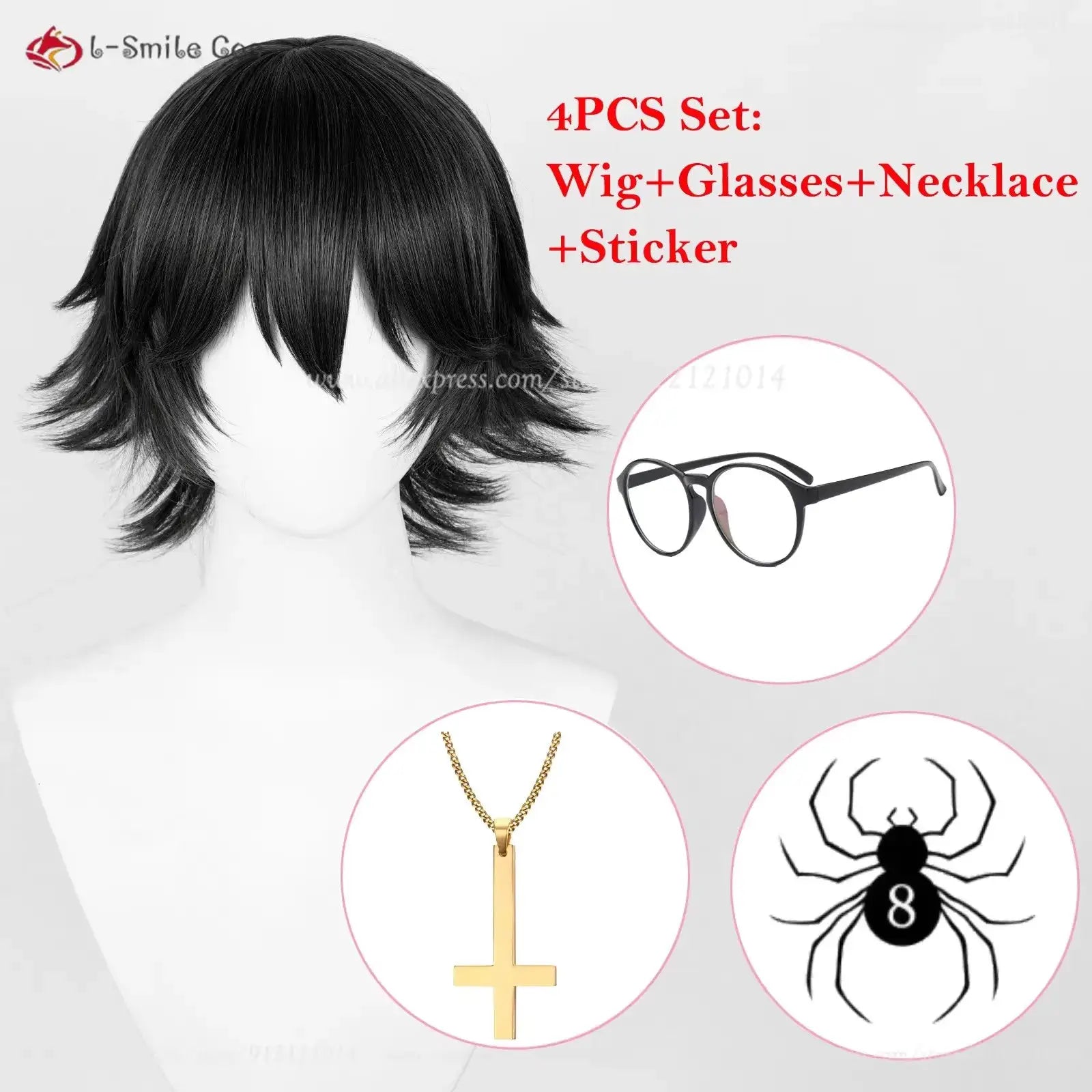 Anime Shizukuu cosplay wig, black short wig with glasses and necklace—4-piece set by Simples Market