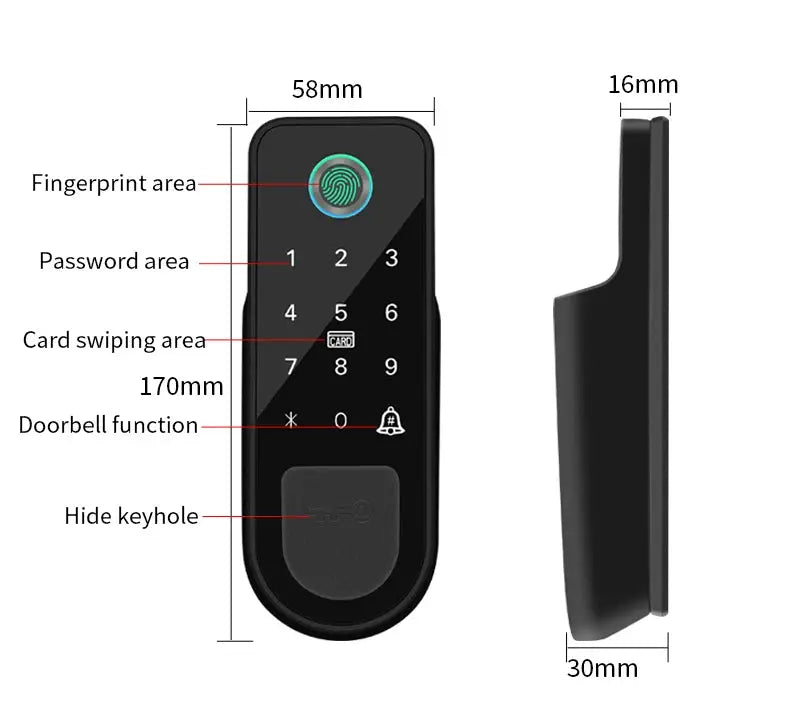 Simples Market smart door lock with Tuya Bluetooth app, fingerprint, RFID card and keypad in black