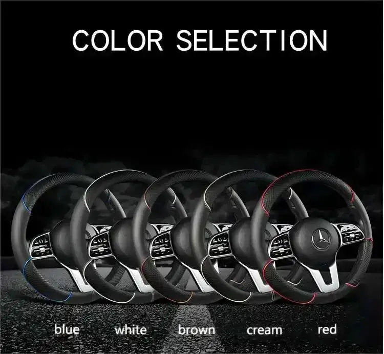 Simples Market car steering wheel cover set, microfiber leather 38cm, non-slip, set of 5 colors blue/white/brown/cream/red