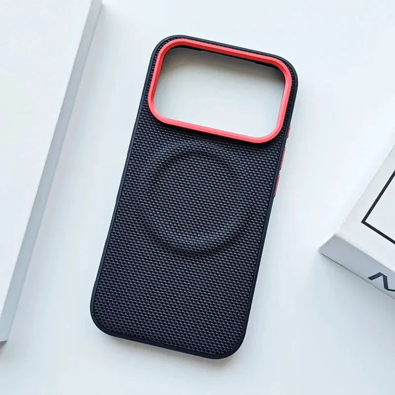 LuxCase Magnetic Soft TPU Frame Case For iPhone 17 Series Nylon Woven Leather Back Anti Fingerprint