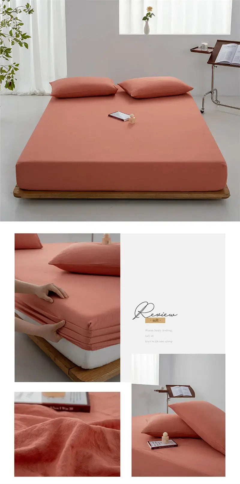 Simples Market peach cotton fitted sheet with elastic for queen and king mattresses