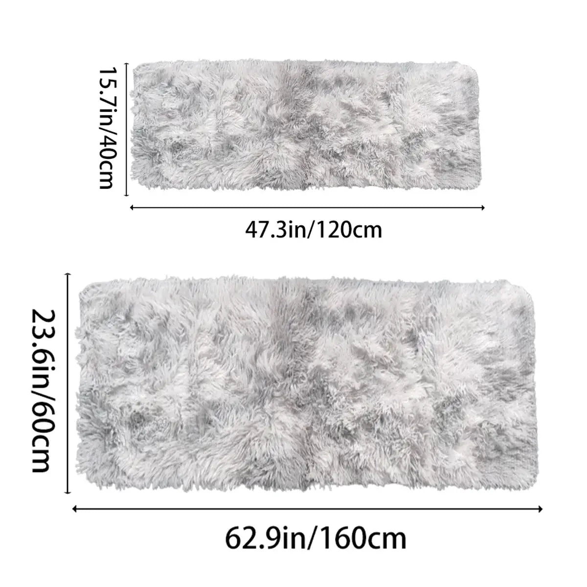 Soft shag rug by Simples Market; tie-dyed gray fluffy, non-slip bedside/living room carpet, sizes 120x40 and 160x60