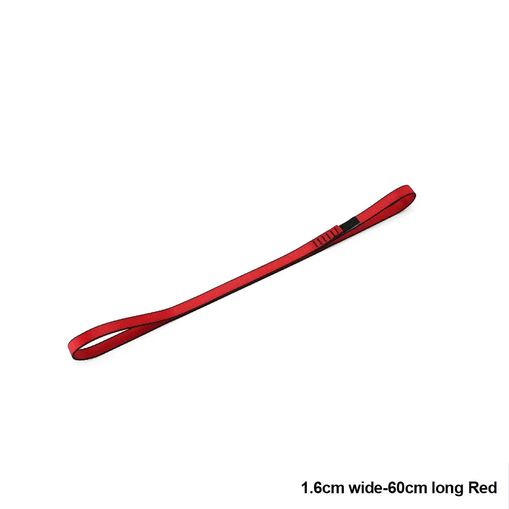 Climbing sling runner, red 1.6 cm wide by 60 cm long, 22 kN rock climbing webbing