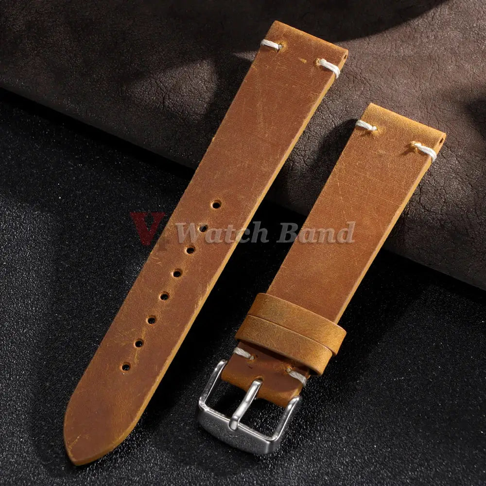 HeritageCraft Vintage Oil Wax Leather Watch Band Handmade Cowhide Strap 18mm to 24mm for Omega and Seiko Watches