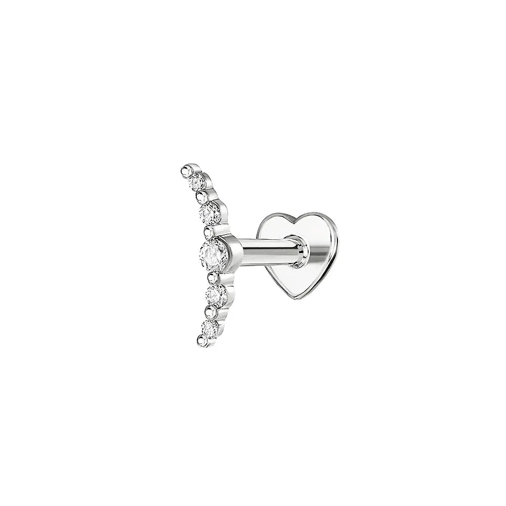AIDE heart motif curved helix piercing earring in 925 sterling silver with zircon stones, Simples Market