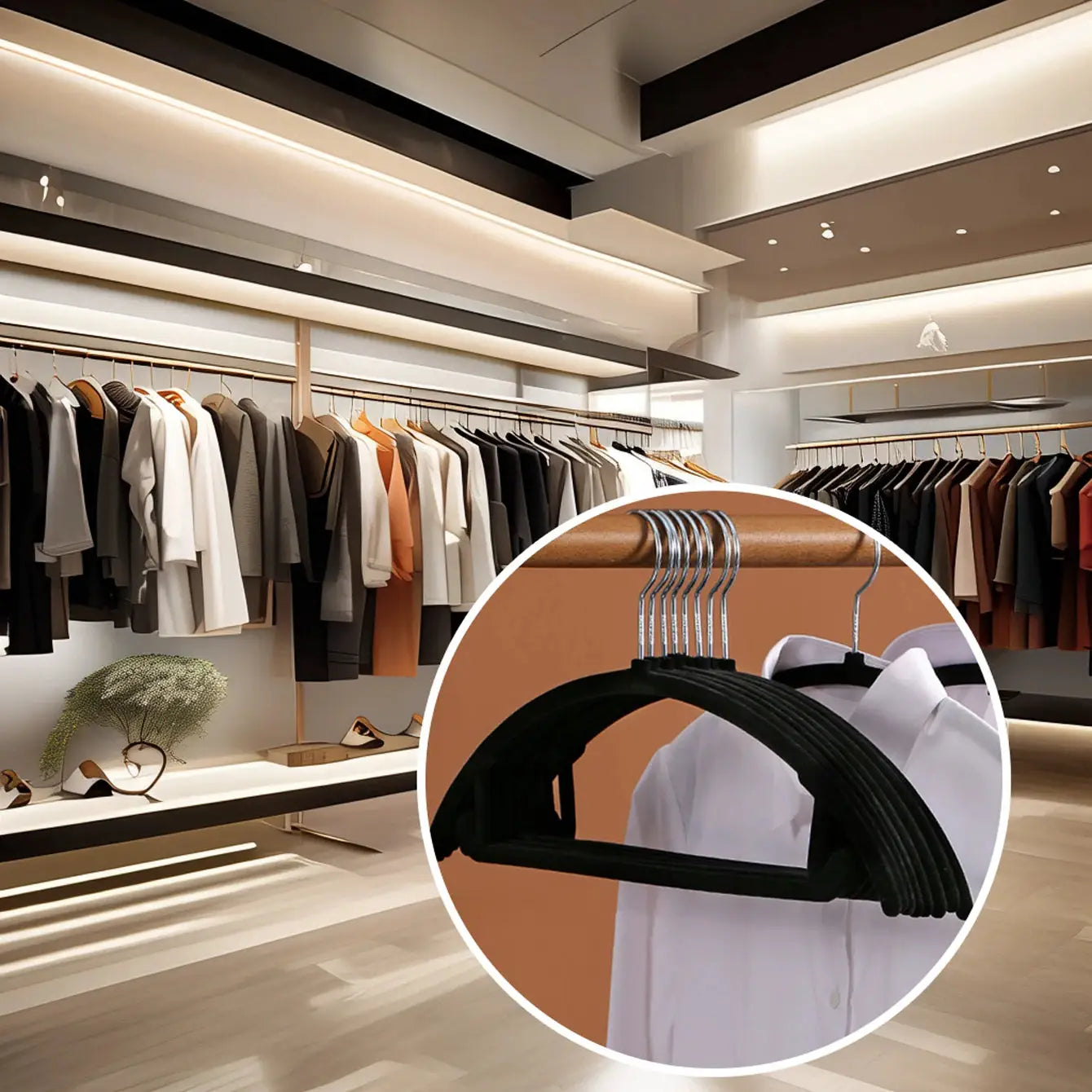 Simples Market velvet hangers set (10/20 pcs) in black/beige/grey; non-slip, slim closet organizer.
