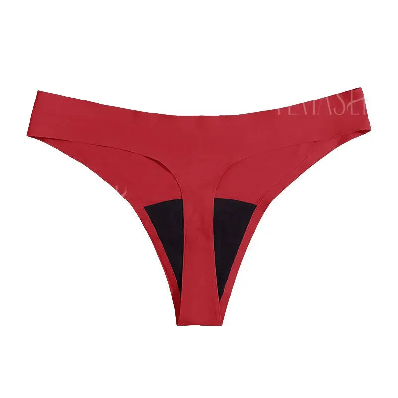 Menstrual thong red seamless low-waist with 4-layer leak-proof lining by Simples Market