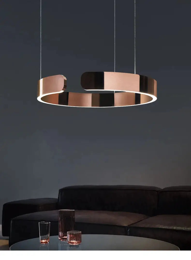 Nordic Ring LED pendant lamp by Simples Market, black copper finish, dimmable hanging light for living room