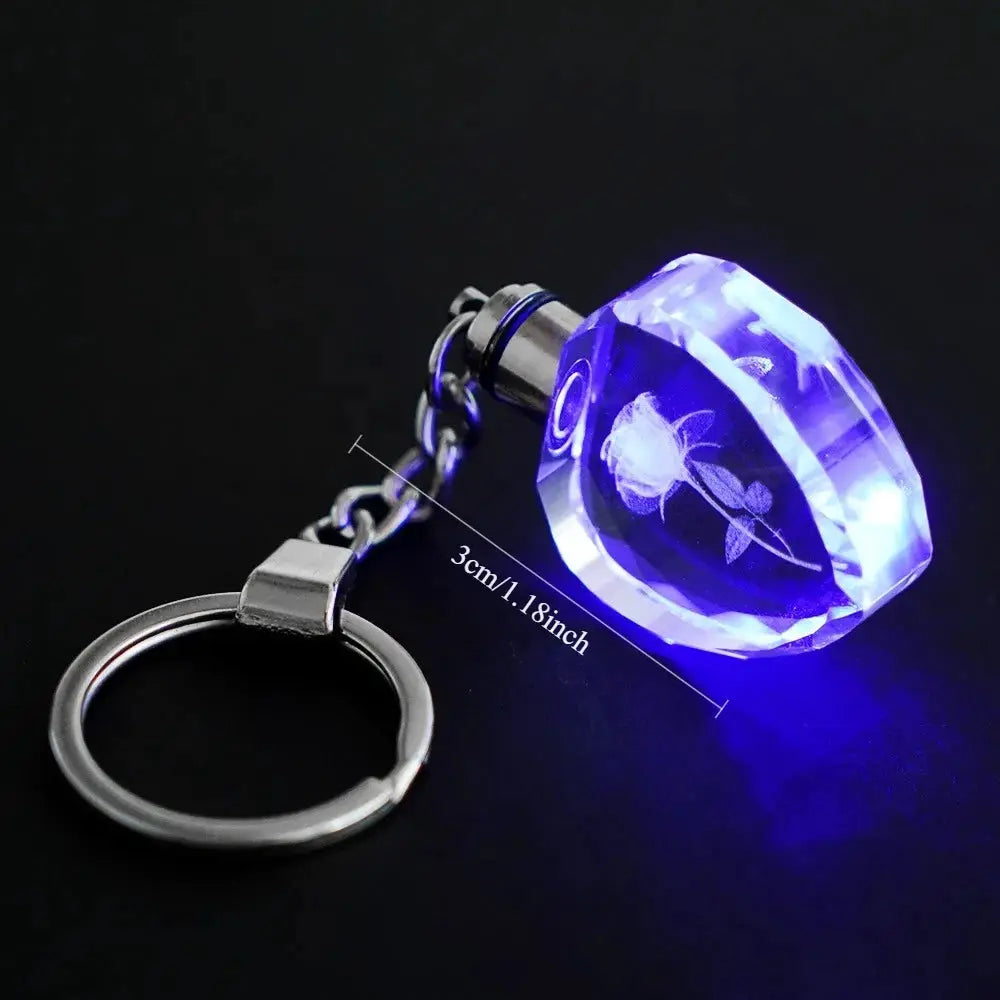 Love Heart LED Light Keychain With Colorful Fairy Rose Pattern Crystal Rhinestones