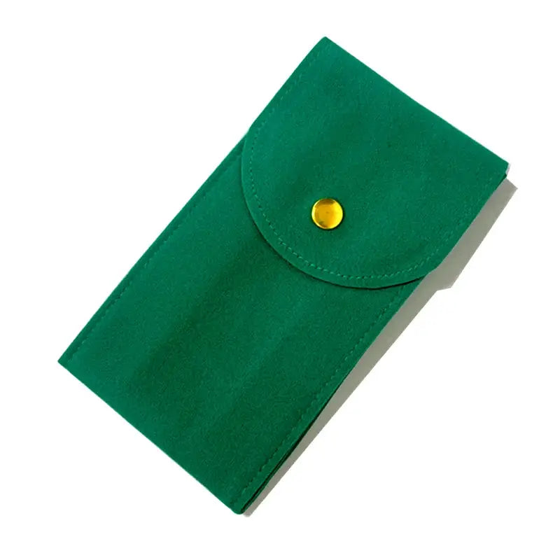 Embers watch bag by Simples Market, green flannelette travel storage case with gold snap closure