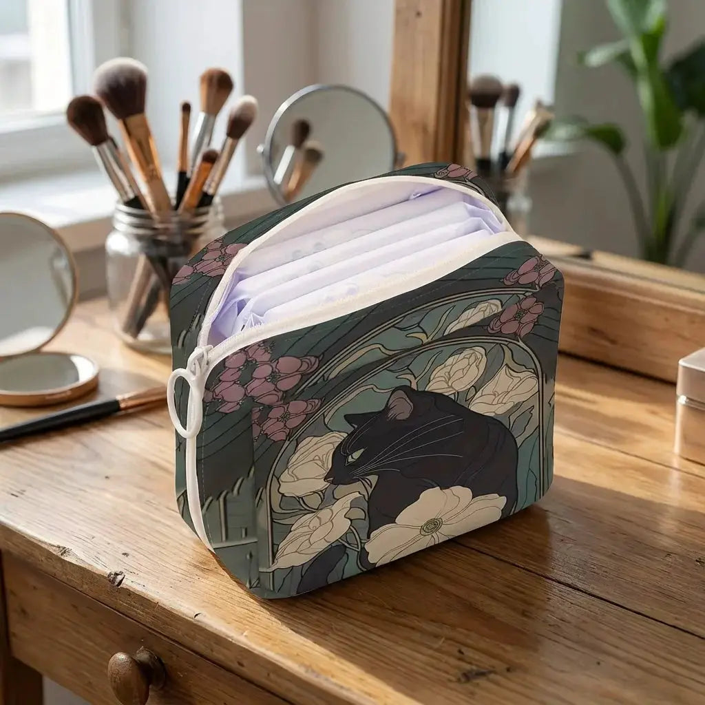 PurrPattern Cat Pattern Sanitary Napkin Storage Bag Lightweight Portable Travel Friendly Case