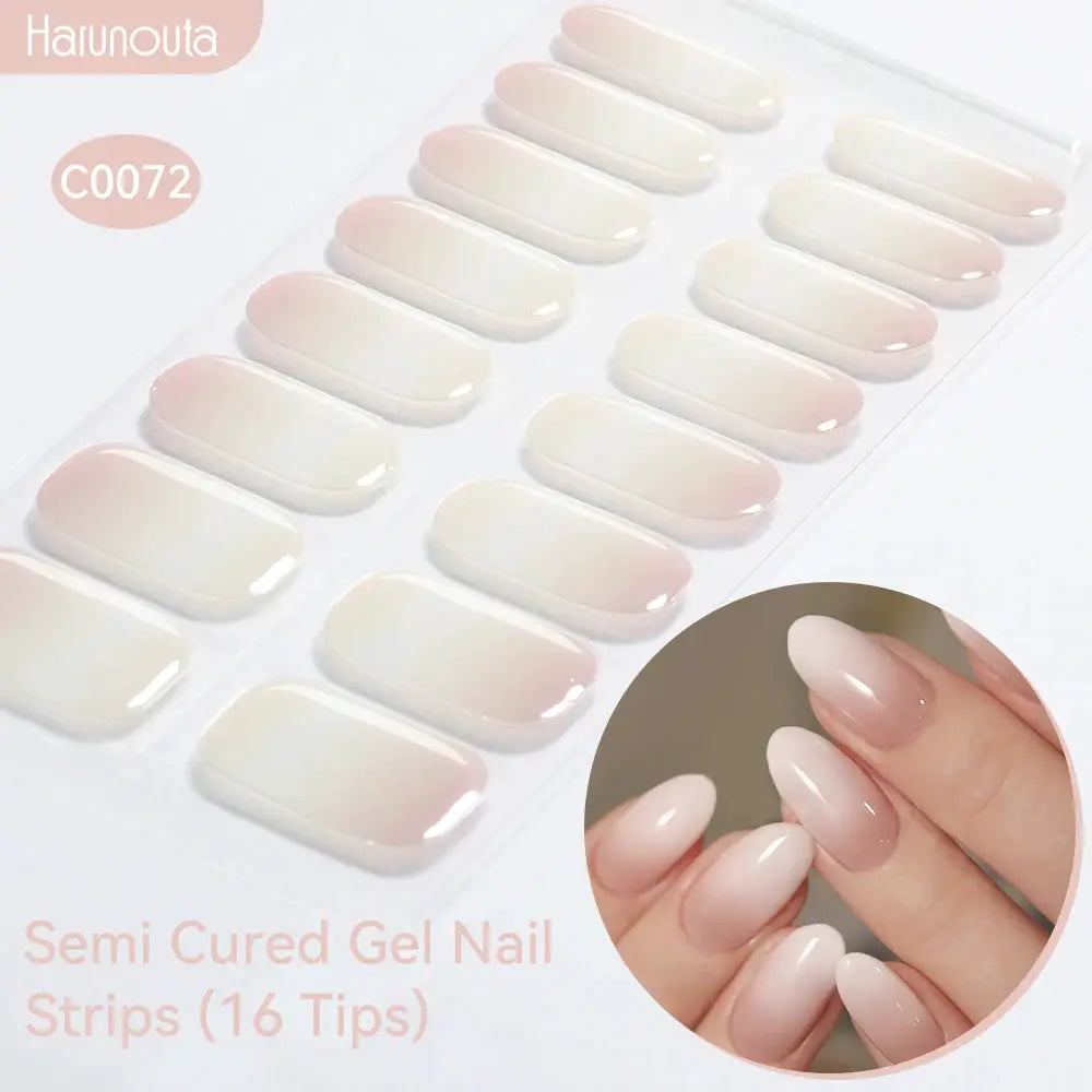 Gradient Auroras semi-cured gel nail strips, nude-pink gradient, 16 tips, Simples Market, UV/LED compatible