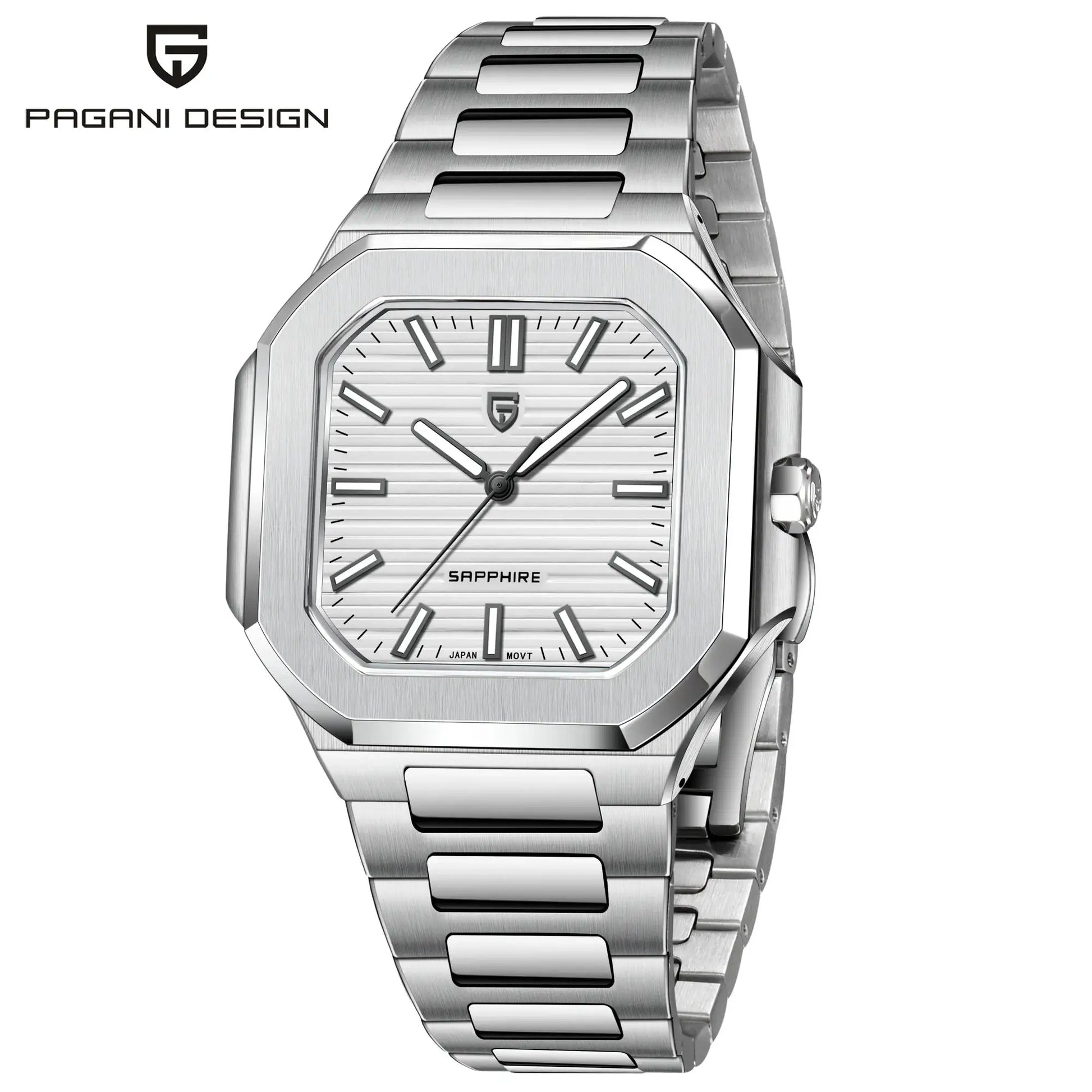 PAGANI DESIGN men's quartz watch with stainless steel bracelet, 37mm case, sapphire crystal