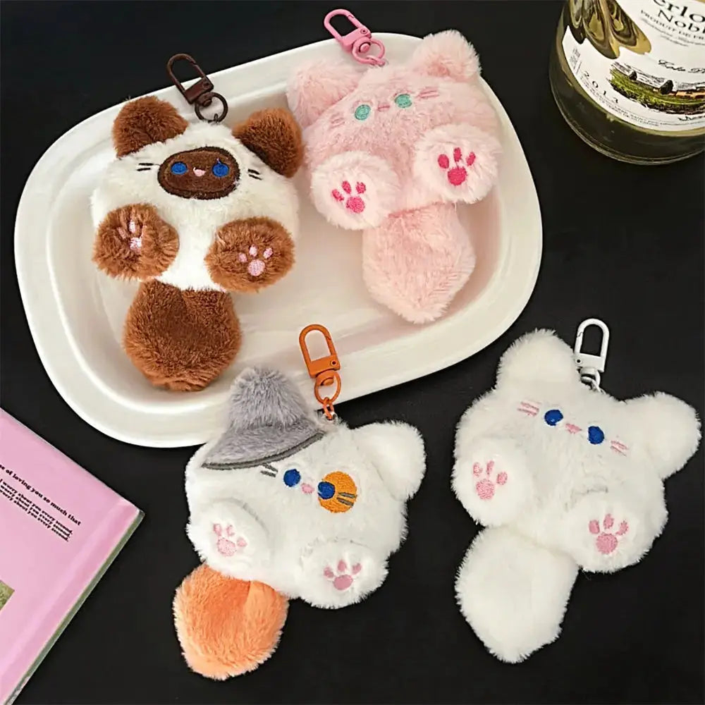 Cute Plush Cat Doll Pendant For Backpacks And Bags Soft Rabbit Fur Animal Charm Keychain Gift For Girls
